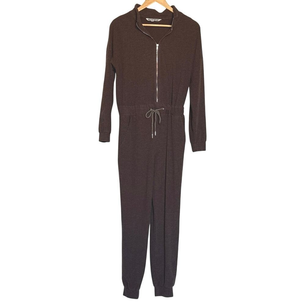 Walter Baker Brown Sweater Knit Jumpsuit Size M Half Zip Long Sleeve Jogger *EUC